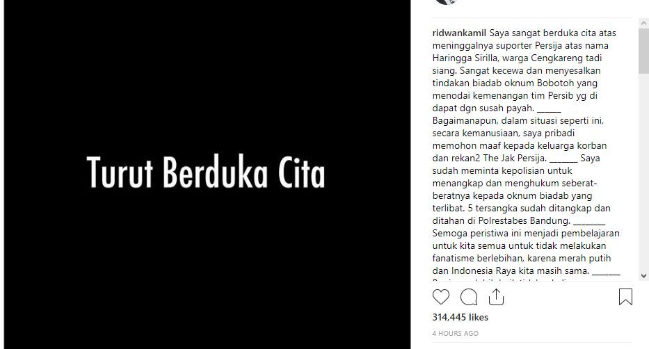 Ridwan Kamil, Haringga Sirilla, Persib Bandung, Persija Jakarta, Liga 1 2018