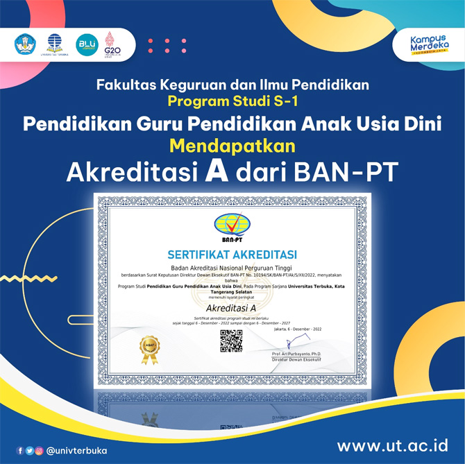 Prodi Pendidikan Guru PAUD UT Raih Akreditasi A dari BAN PT